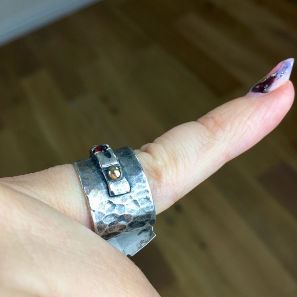 Sundance Silver and Gold Ring with Red Gem - Picture 7 of 13